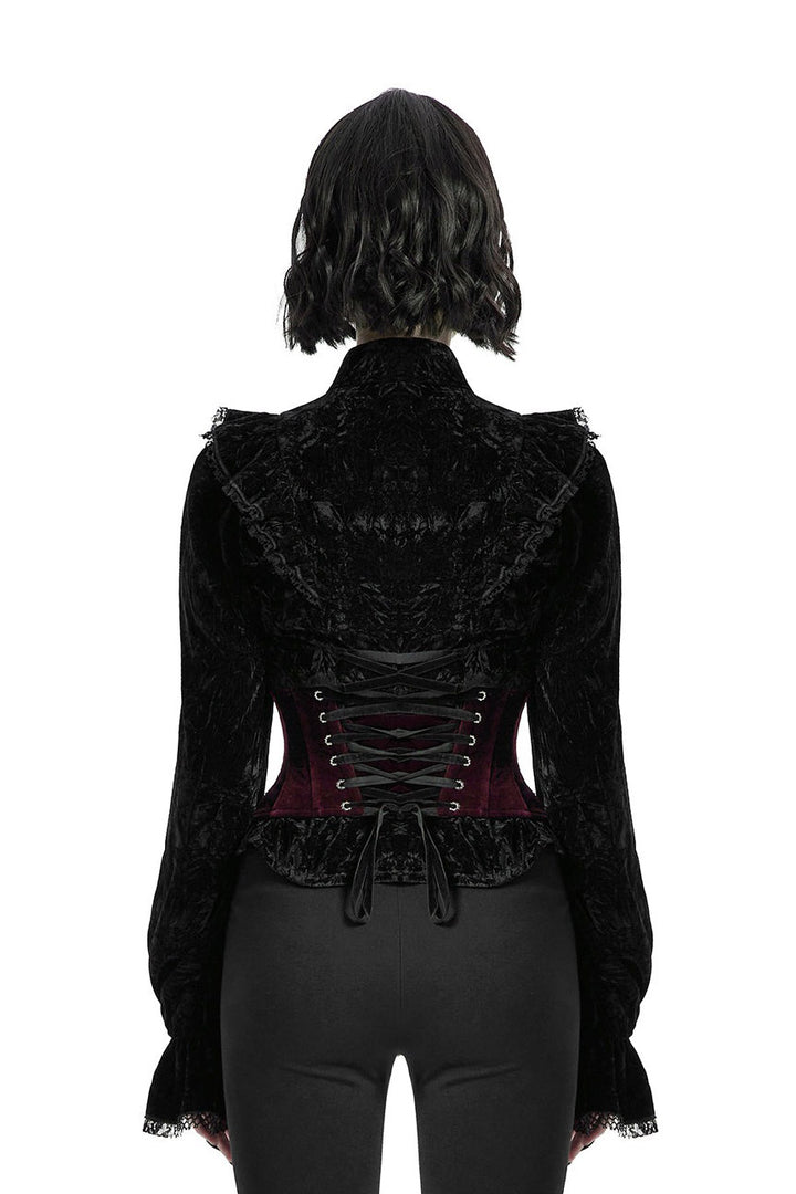 embroidered red and black gothic corset