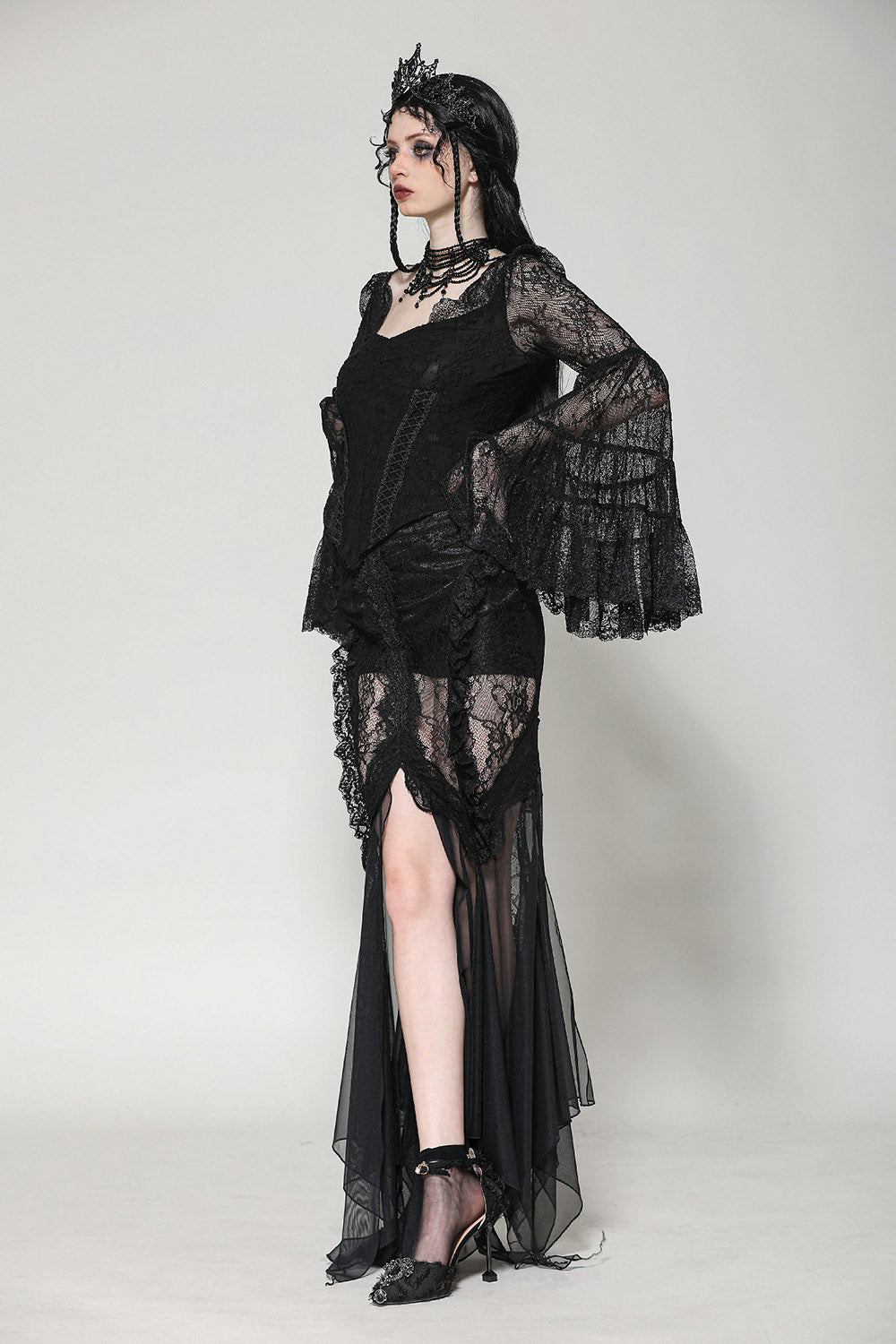 lace trumpet sleeve gothic blouse