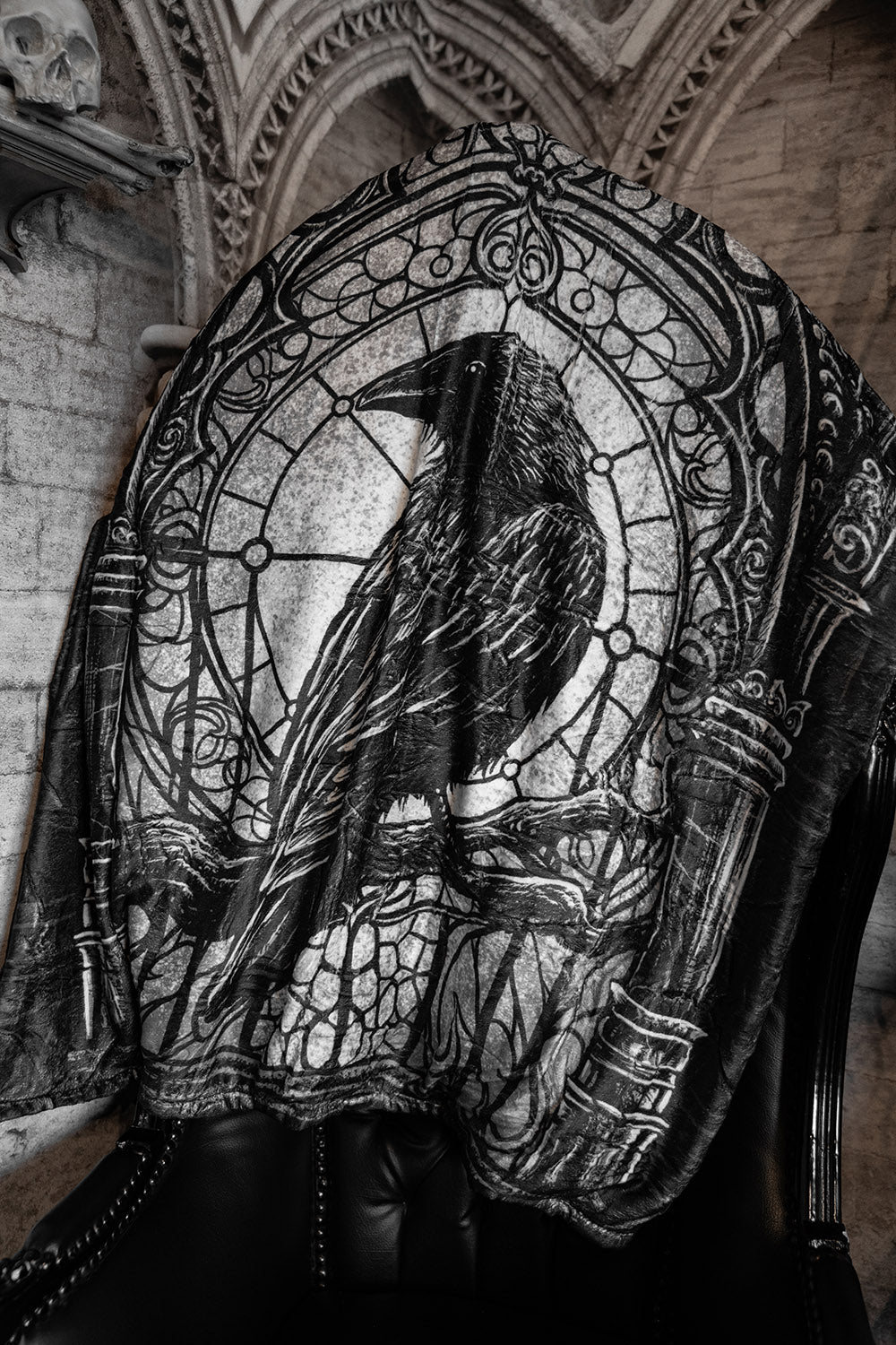spooky raven and gothic cathedral blanket 