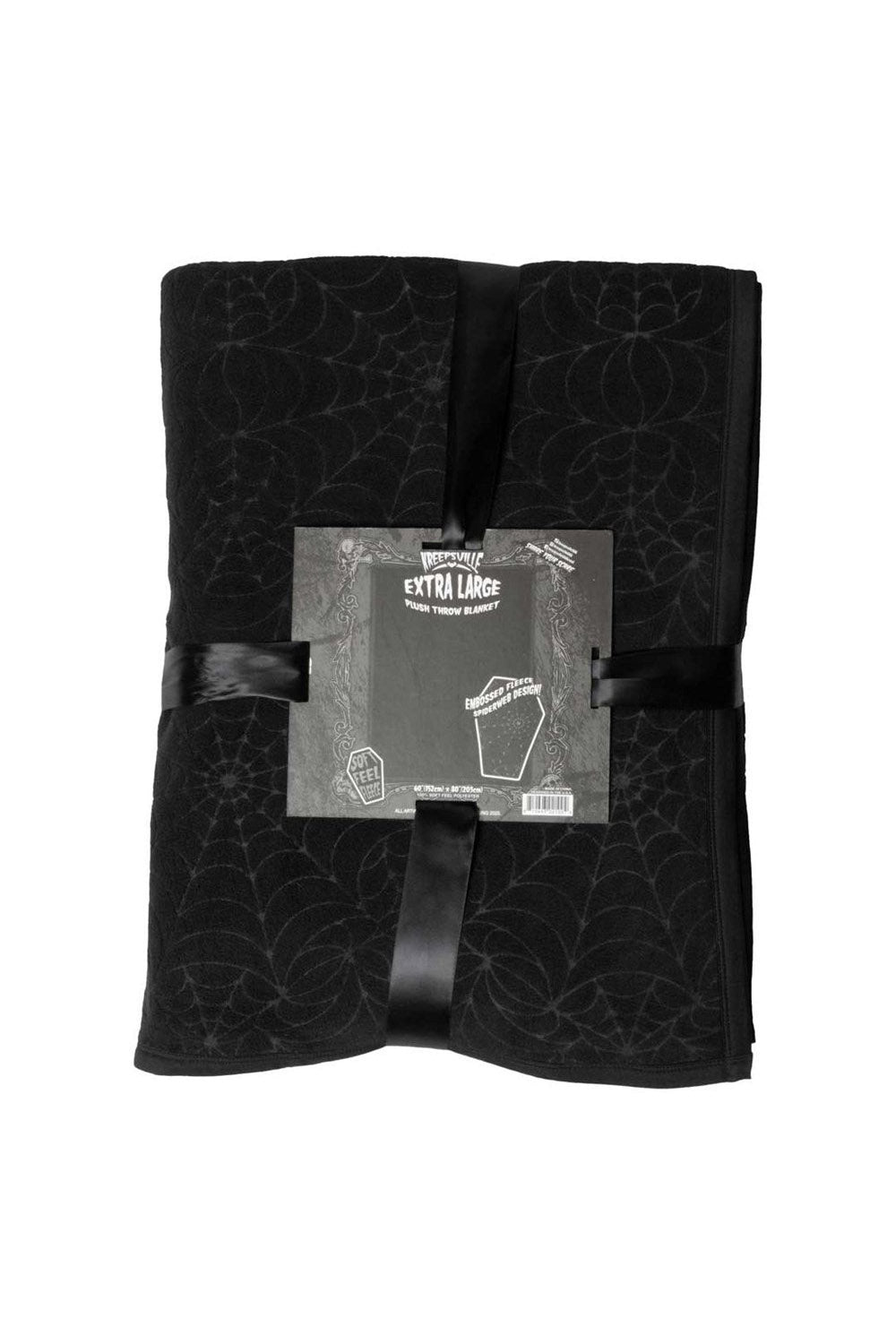 roackabilly black plush spiderweb pattern blanket