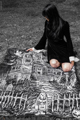 gothic fleece halloween haunted house blanket 