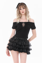 Dark in Love womens ruffle bloomer shorts with ruffled tiers made of organza and lace with bow details 