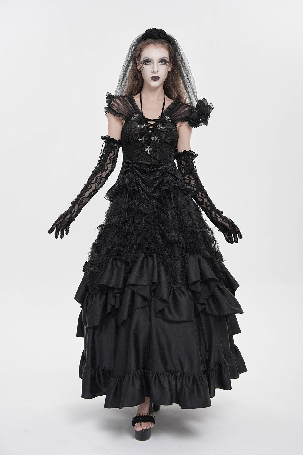 floral gothic mesh shoulder top