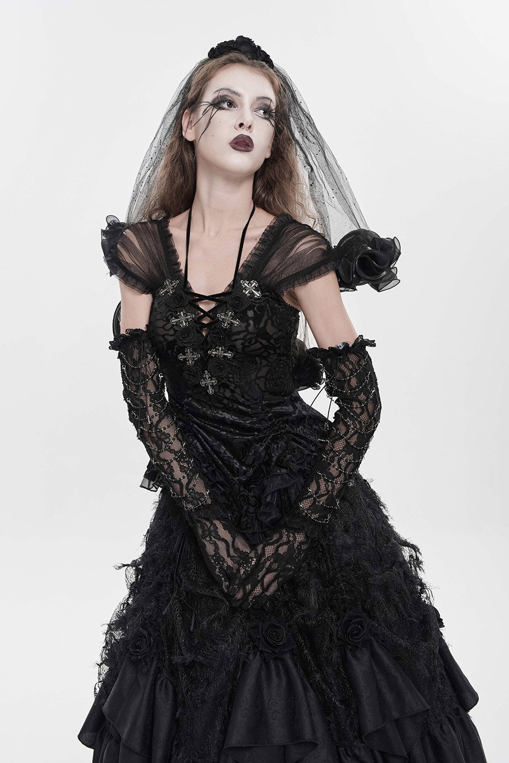 corset gothic mesh shoulder top