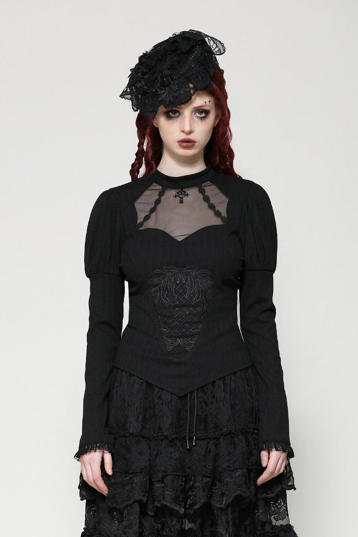 long sleeve sweetheart neckline gothic top