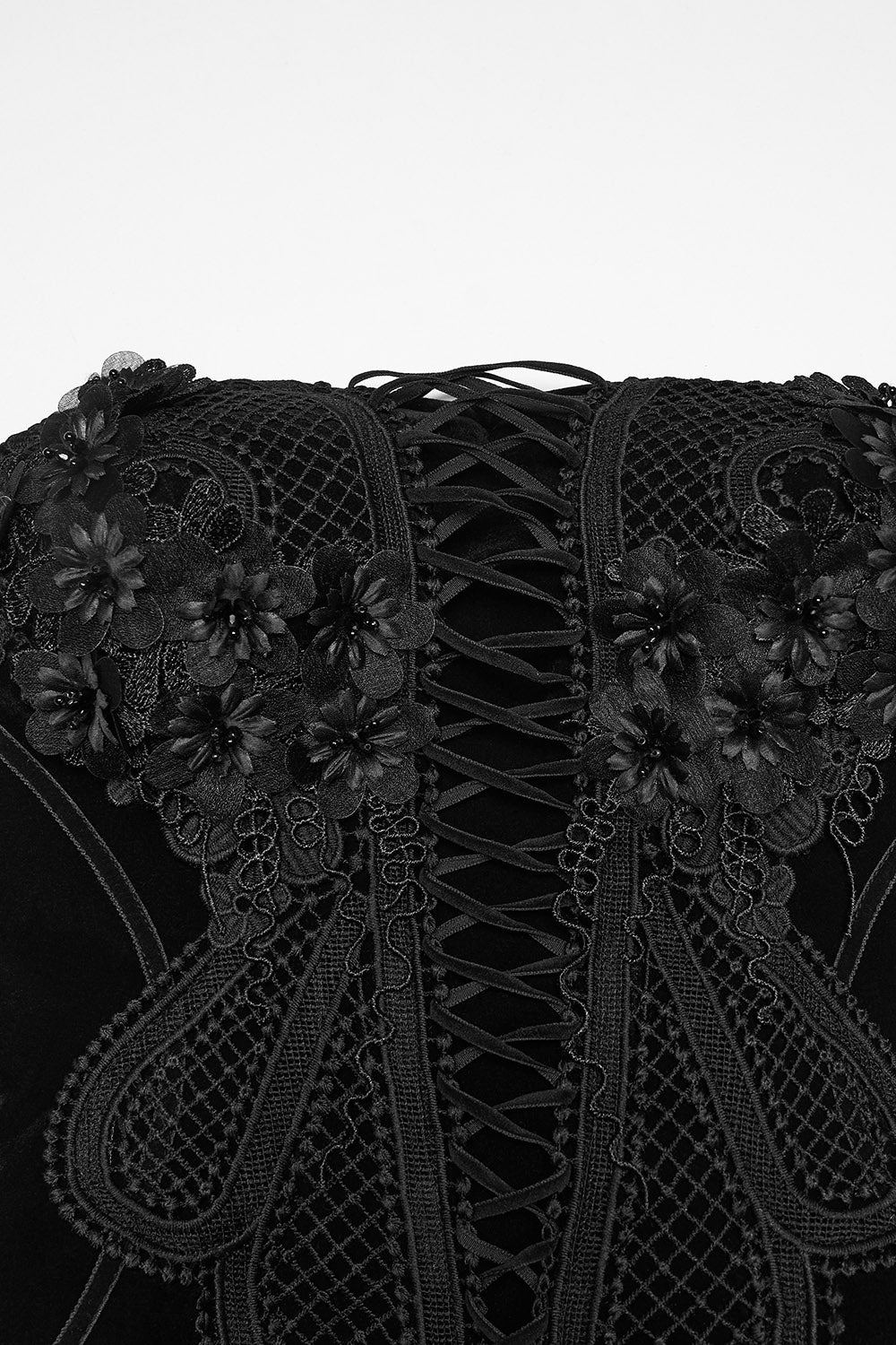 lace-up embroidered gothic bodice with flower adornments