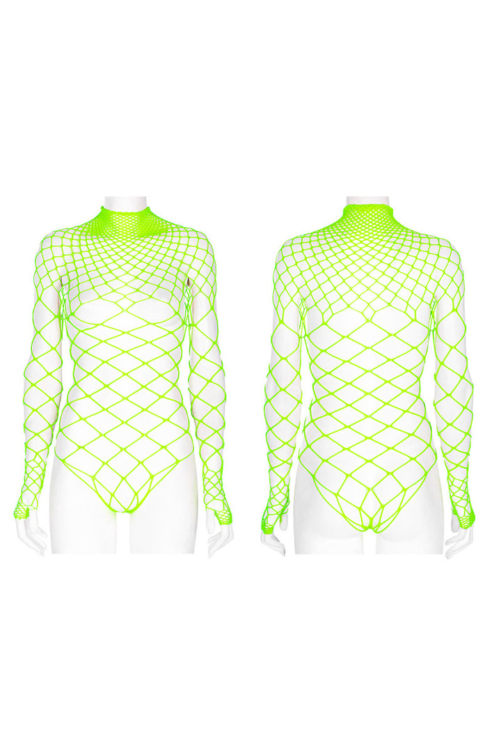 green fishnet bodysuit for women