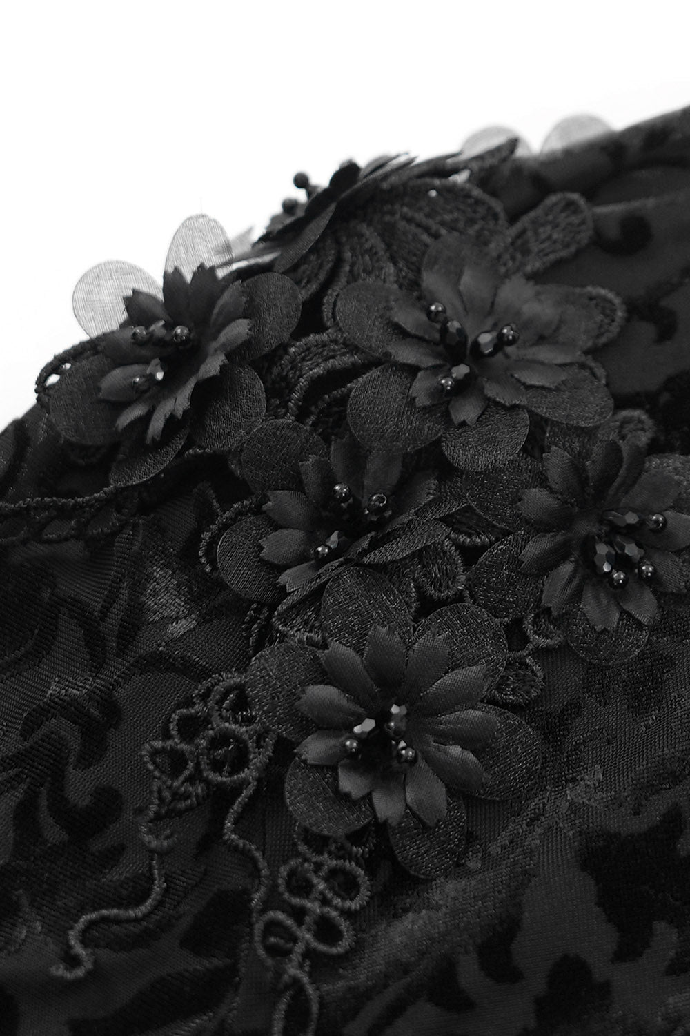 high collared black fabric flower vintage goth cape