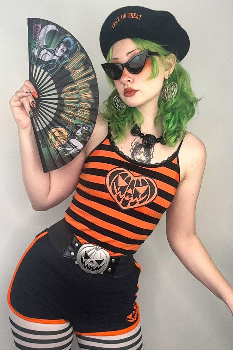 black lace and orange halloween tank top