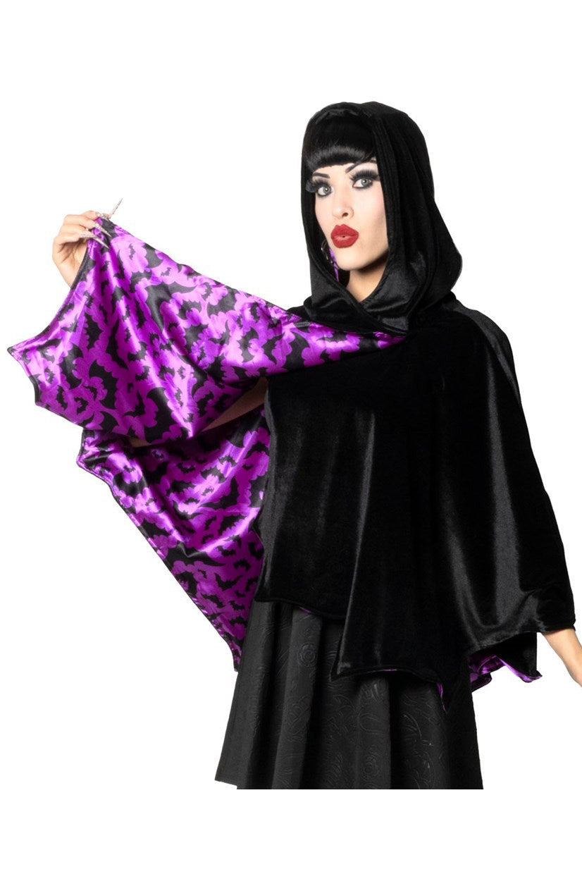 womens cropped cape with purple satin lining 