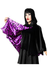 womens cropped cape with purple satin lining 