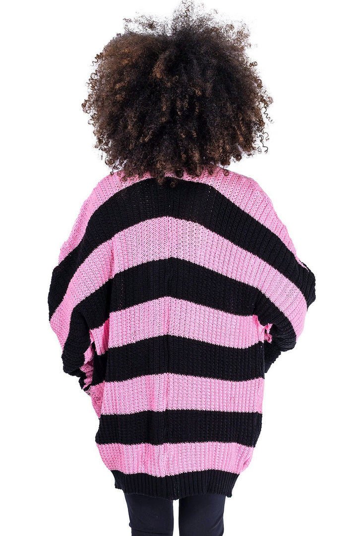 pink and black striped cardigan