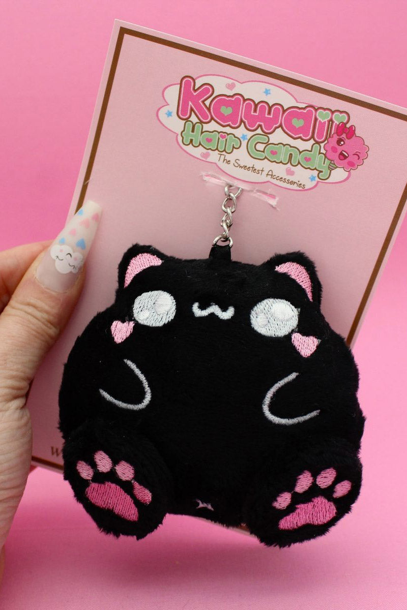 3D black cat plushie toy keychain