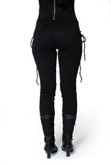 womens black sexy lace-up corset leggings
