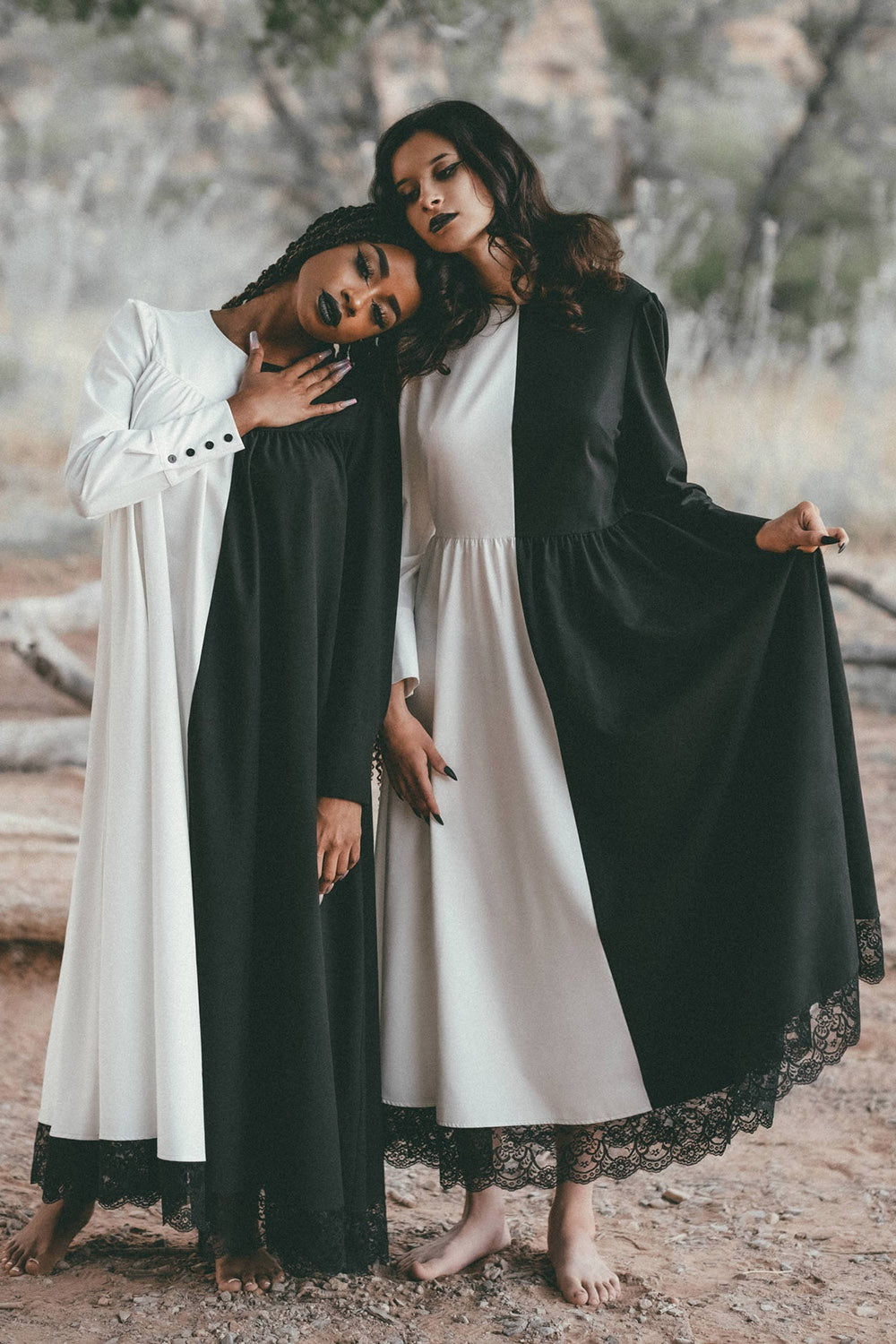 half black and white split dresses