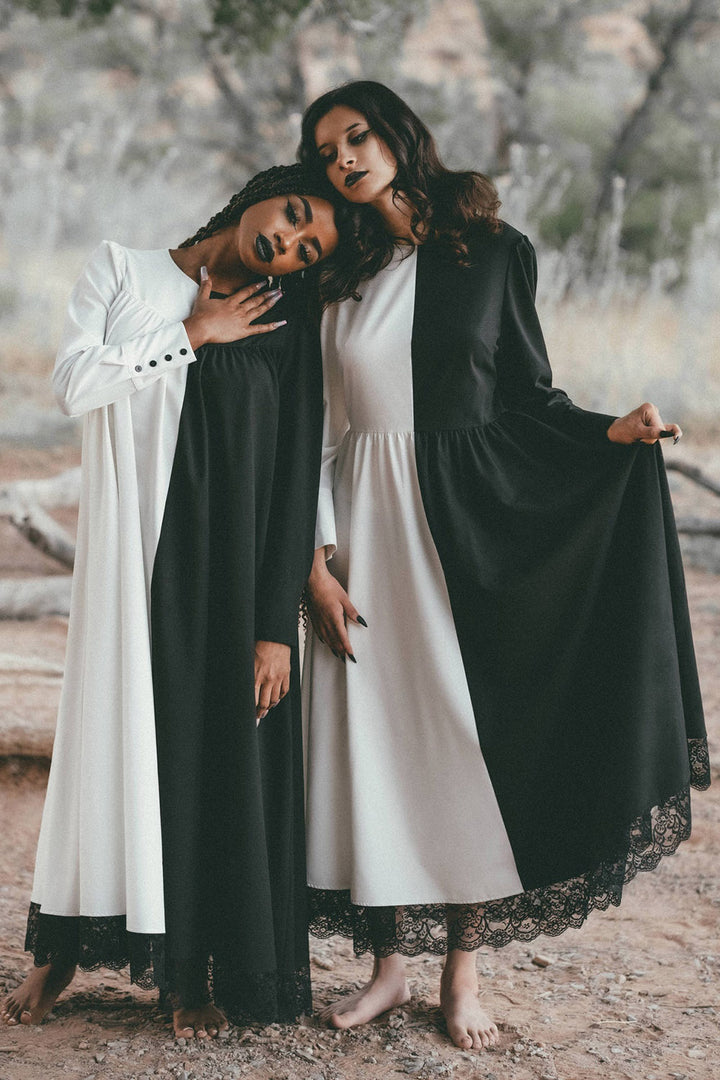 half black and white split dresses
