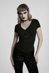 womens gothic short sleeve embroidered top