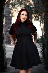 womens puff sleeve cottagecore black dress