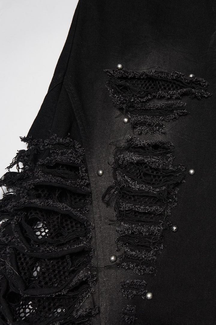 belted and studded mens distressed black baggy pants