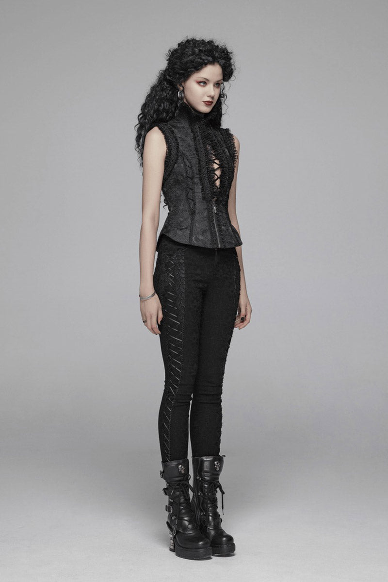 zip up high collar lace vest