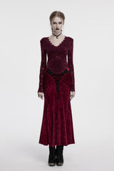 gothic red velvet long skirt