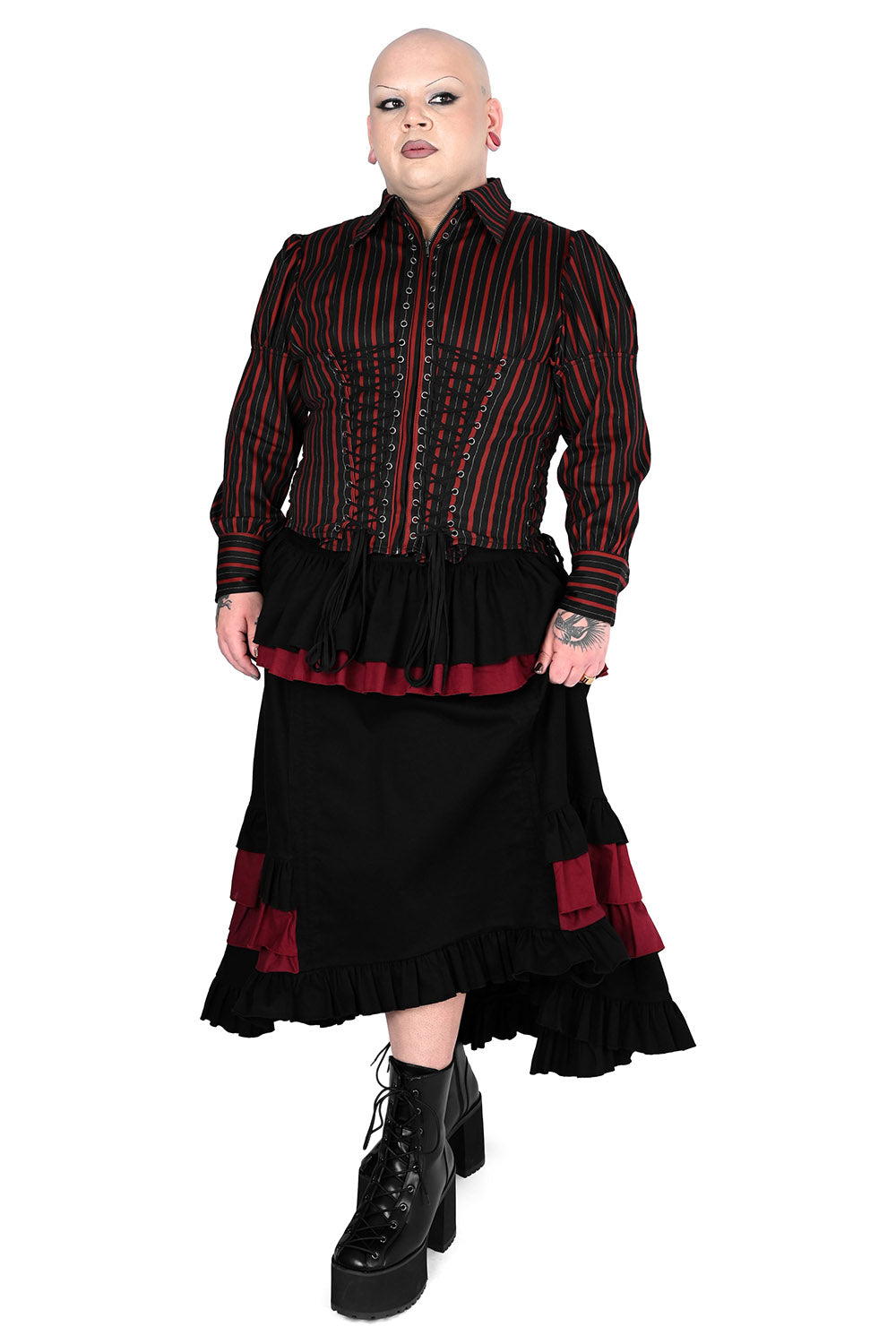 womens red and black steampunk victorian customizable skirt with tunneling  by foxblood