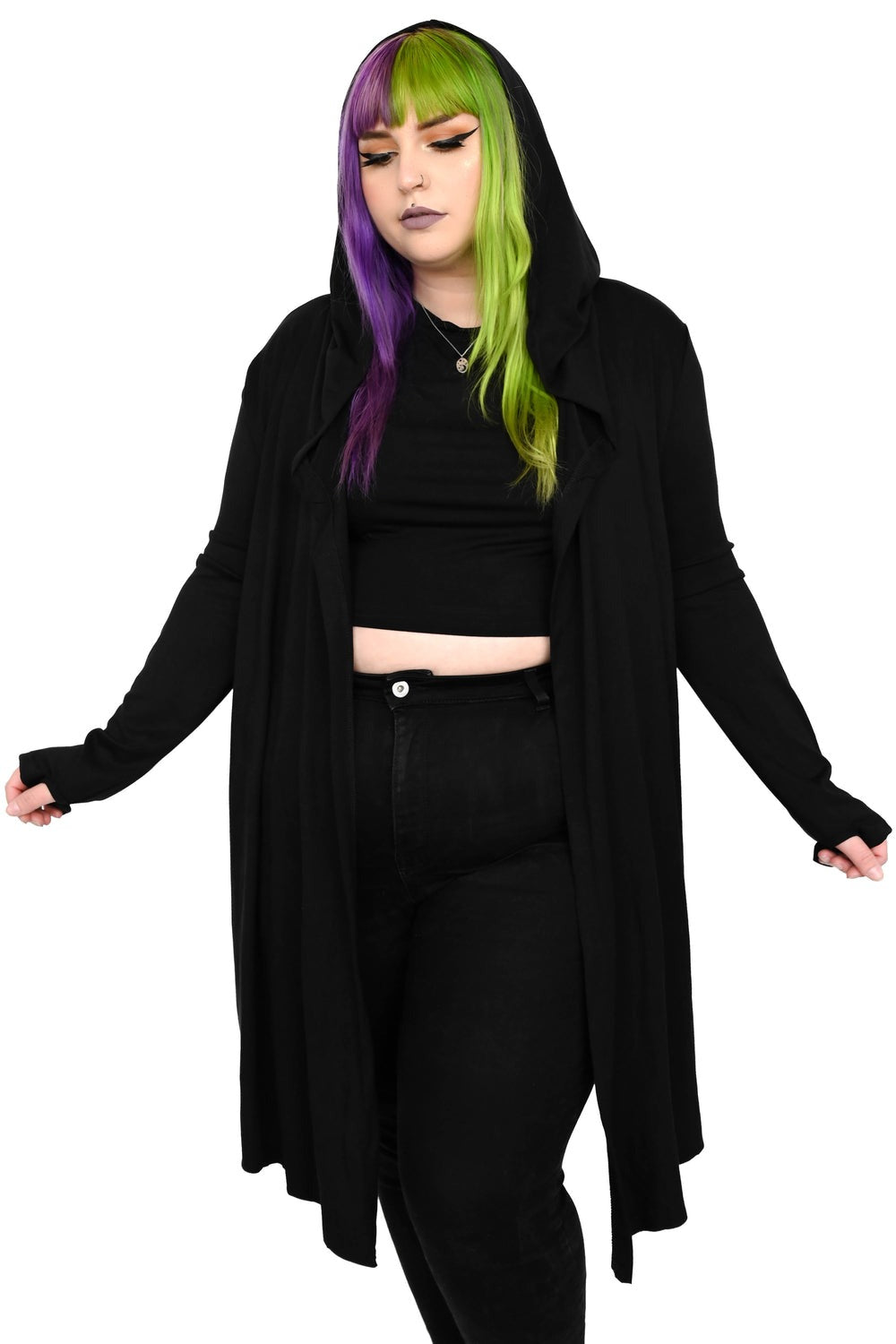 womens black oversized hood cardigan