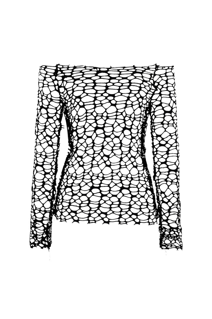 long sleeve punk asymmetrical fishnet top 