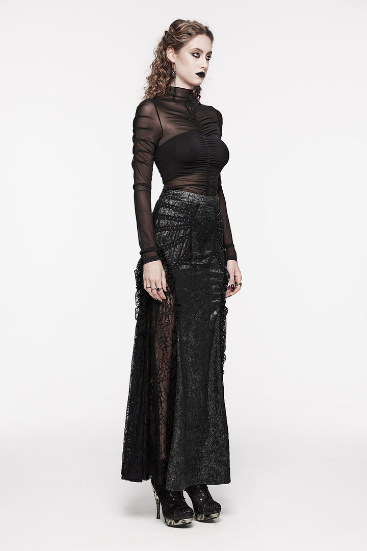 womens black crushed velvet romantic goth skirt