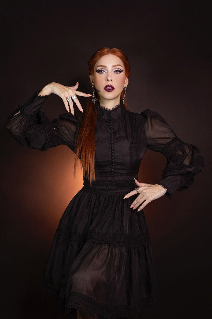 high collar gothic black dress