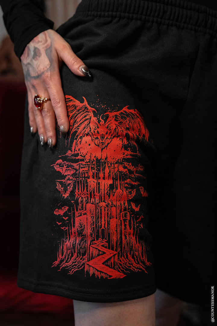 vampire castle bat sweat shorts