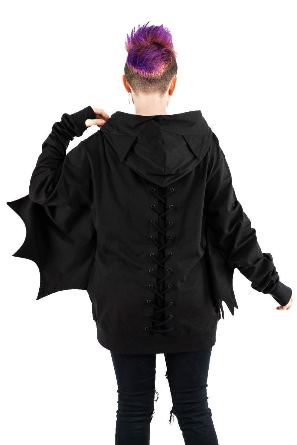 womens emo corset hoodie with batwing sleeves