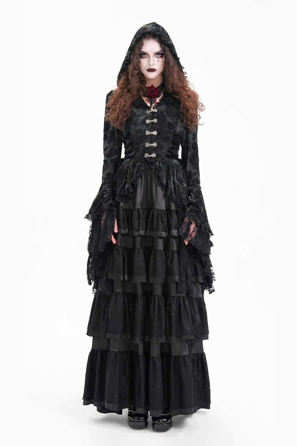 womens ruffled goth coat