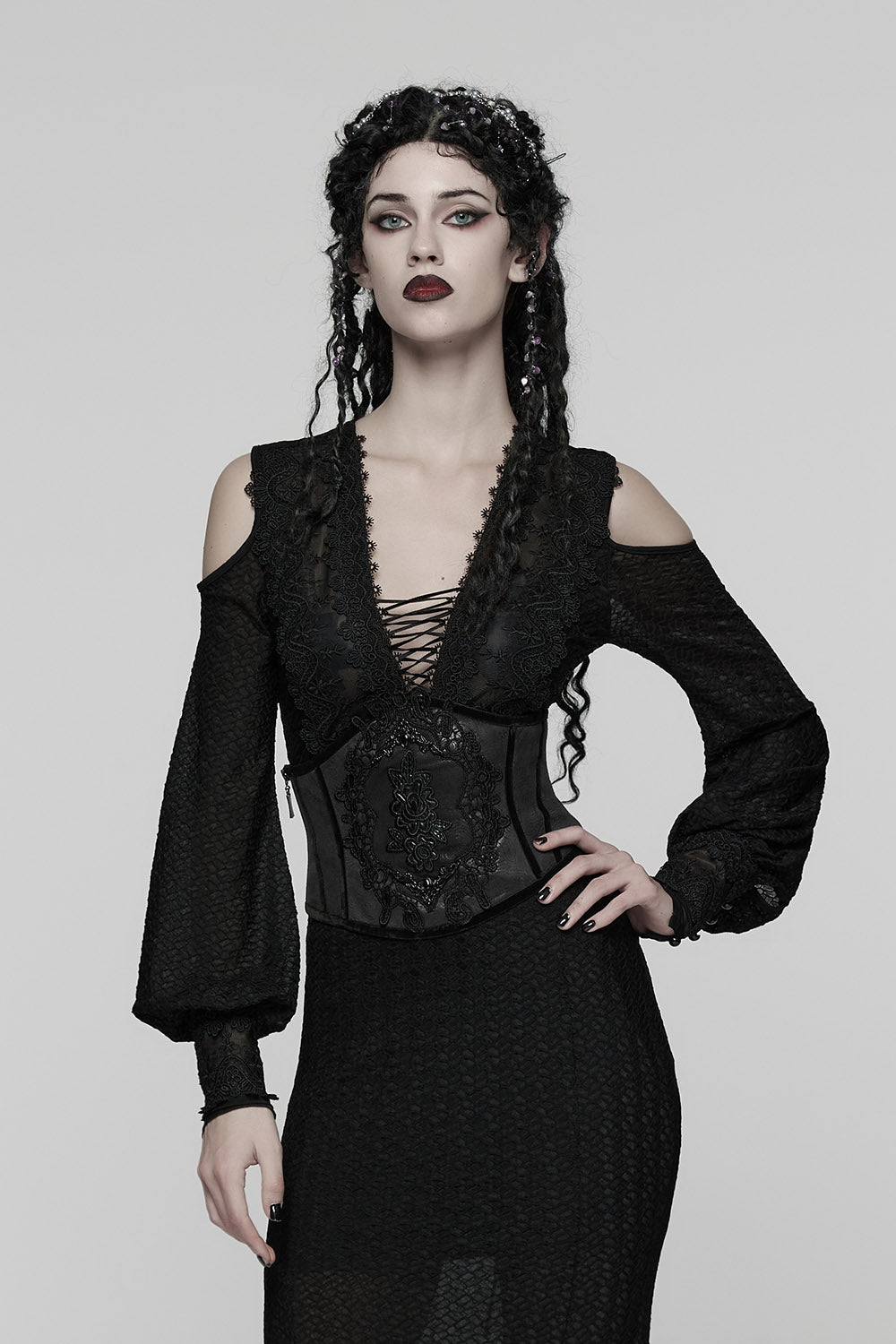 floral goth black alce underbust corset waist cincher 