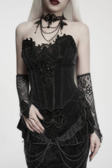 victorian goth womens steampunk corset with front beaded embellishments enrich texture and boost gothic court charm