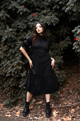 victorian vintage goth high collared ruffle midi dress by lively ghosts 