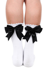 white scalloped socks with black bows