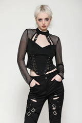 womens long sleeve goth crop top