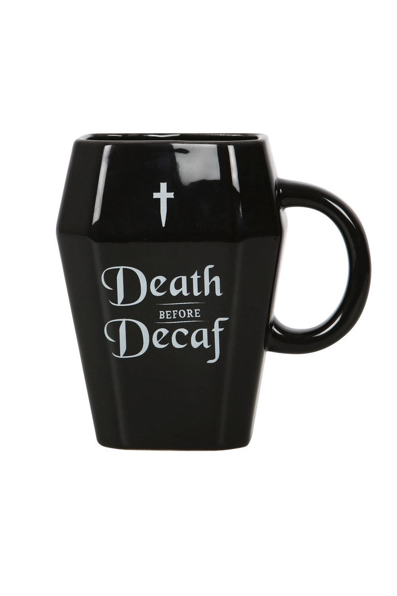 Gothic Halloween Death Before Decaf Coffin Mug