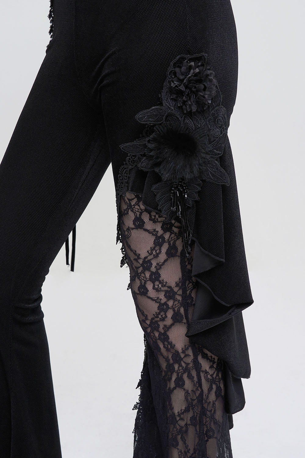 floral lace and feather vintage goth style high waisted pants