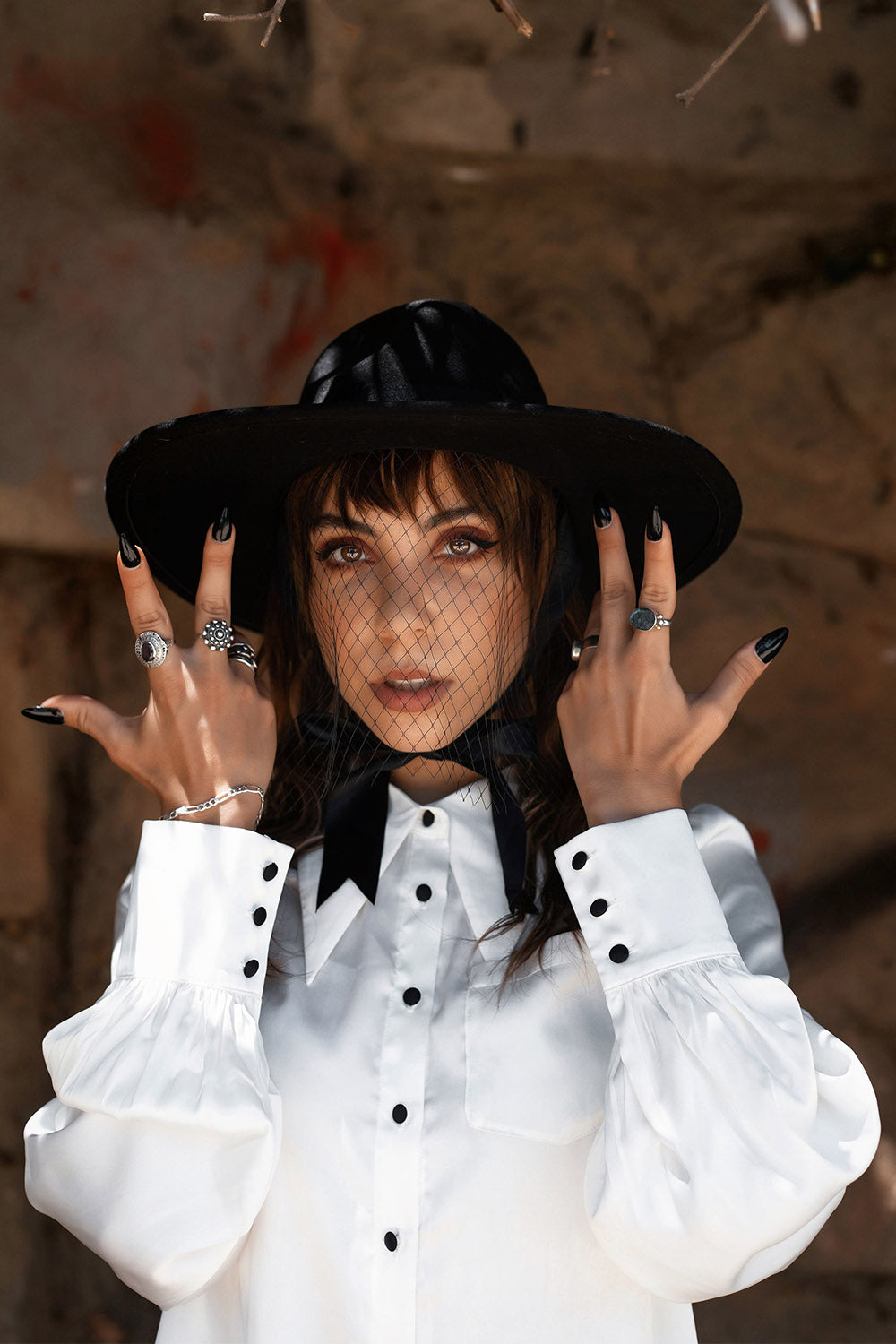 womens pointed vampire collar corporate goth top