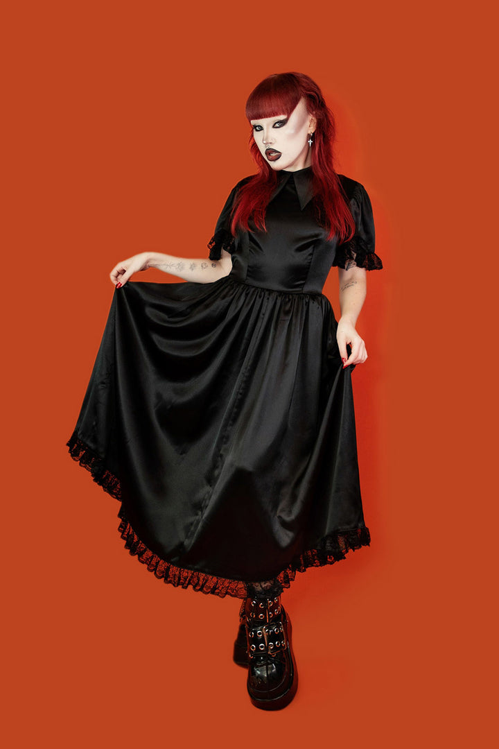puff sleeve fit and flare goth dress