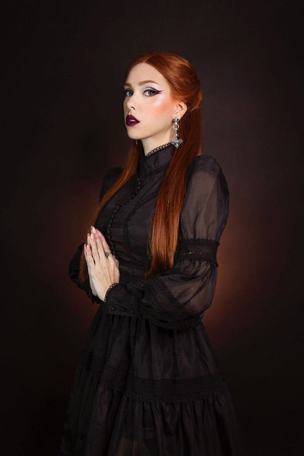embroidered buttoned gothic black dress