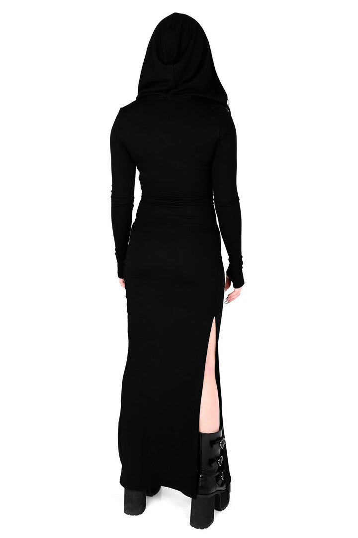 long maxi dress with thumbholes and leg slits