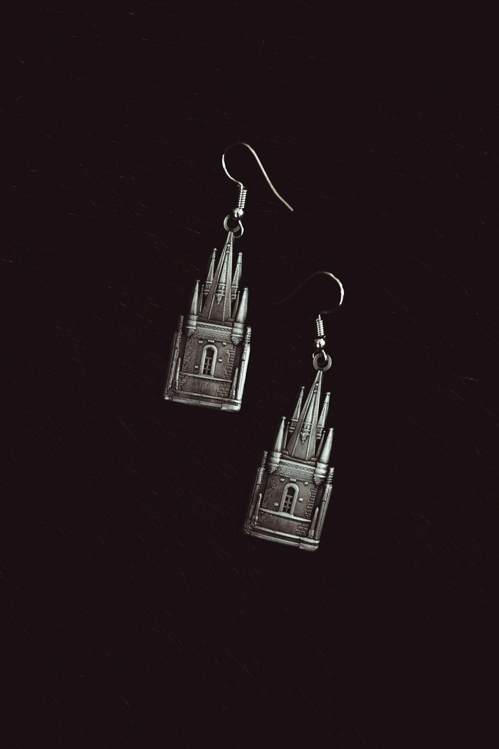 silver romantic goth vintage inspired earrings with cathedral charms