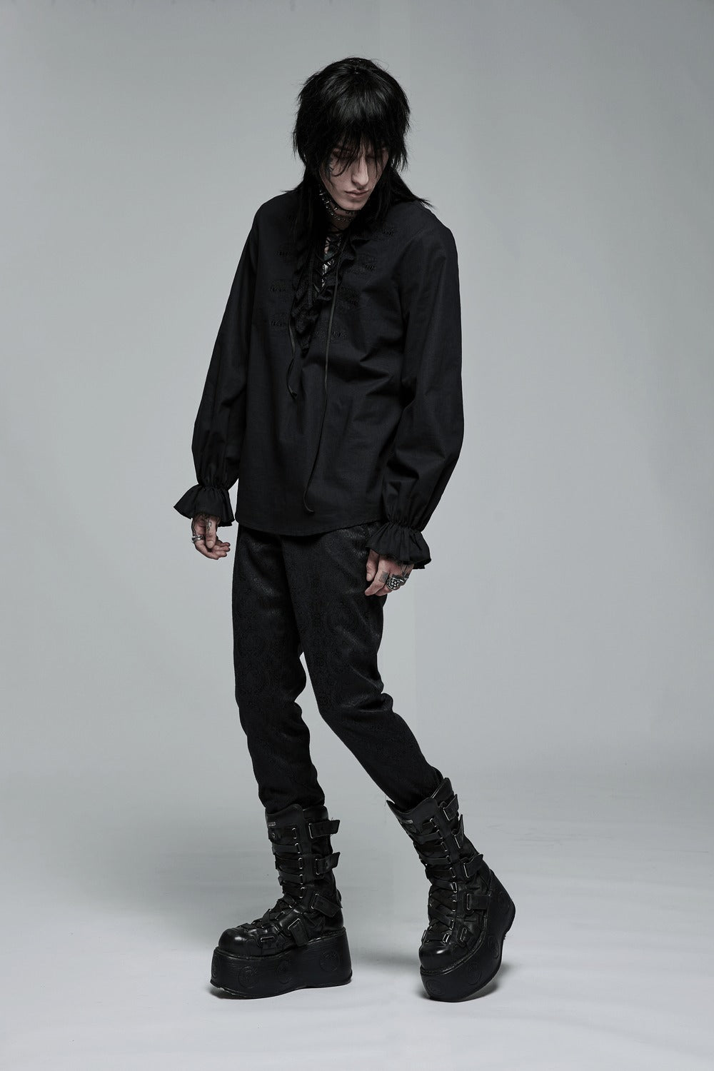 romantic goth mens cotton ruffled shirt