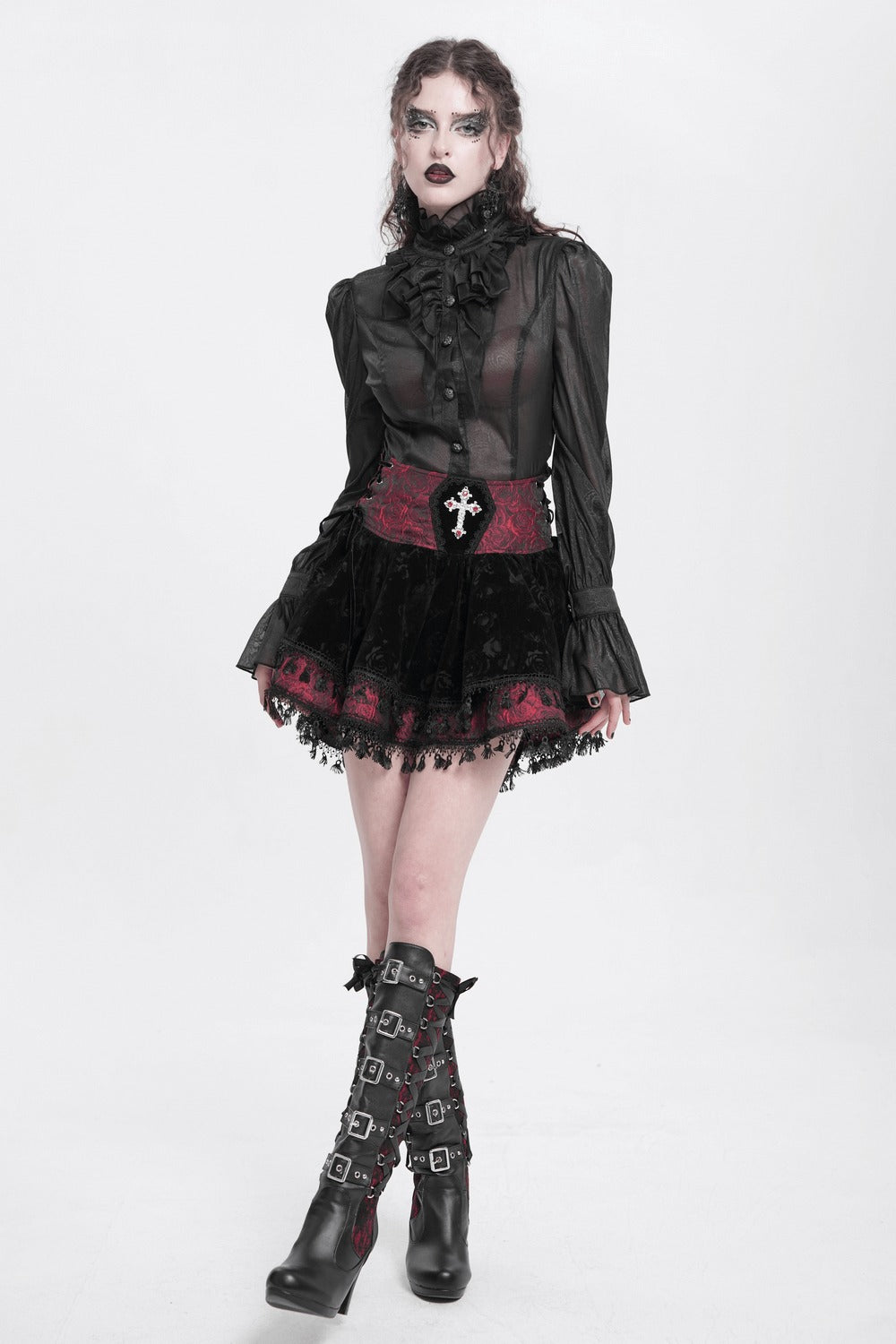 corset red rose damask skirt
