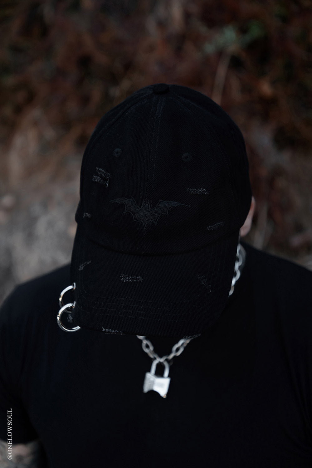 Vampire Bat Pierced Baseball Cap [Black]