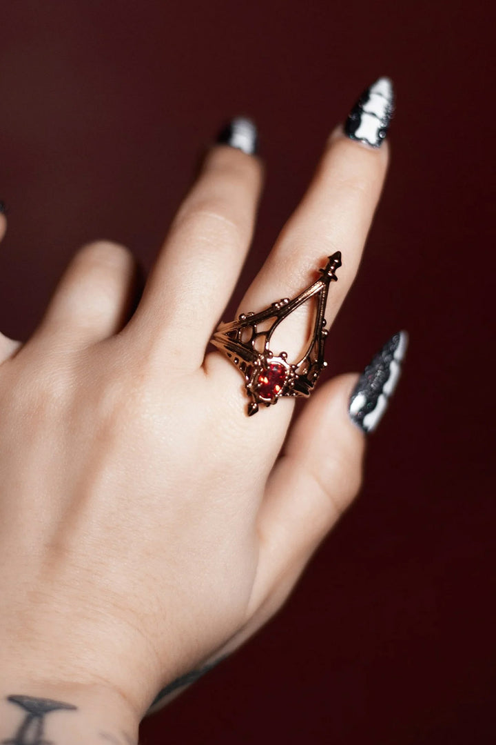 gothic gold ring with red stone