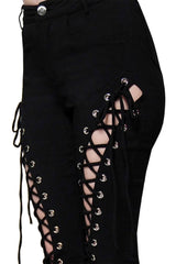 womens lace up flared black pants